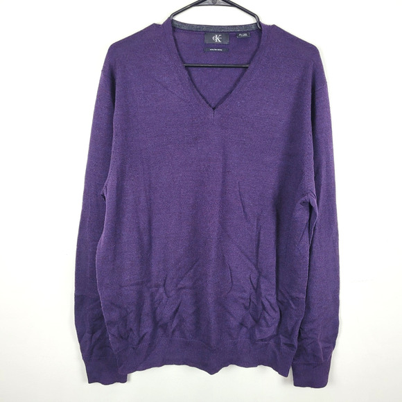 Calvin Klein Extra Fine Merino Wool V-Neck Sweater Men's XL Purple - Picture 1 of 3